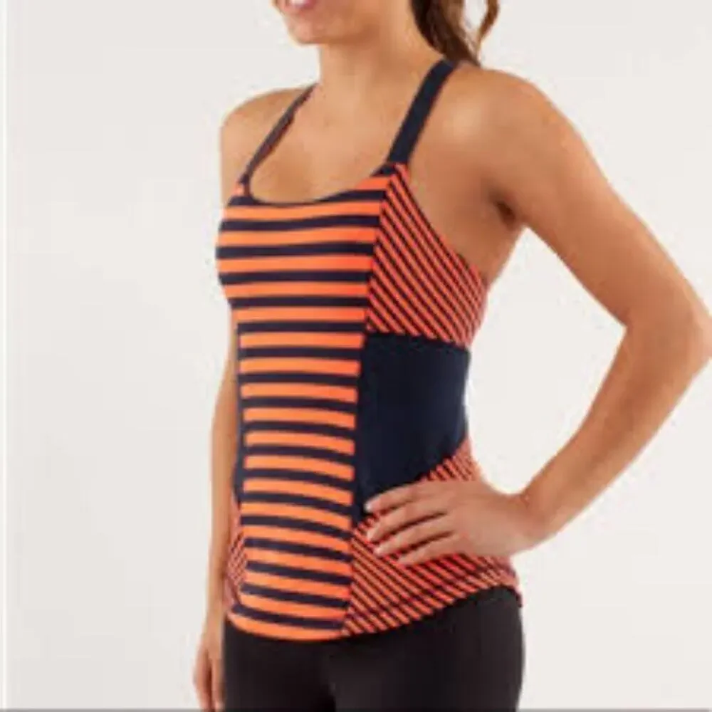 LULULEMON WORK IT OUT TANK  NAVY & ORANGE PANELED STRIPE TANK SIZE 10
